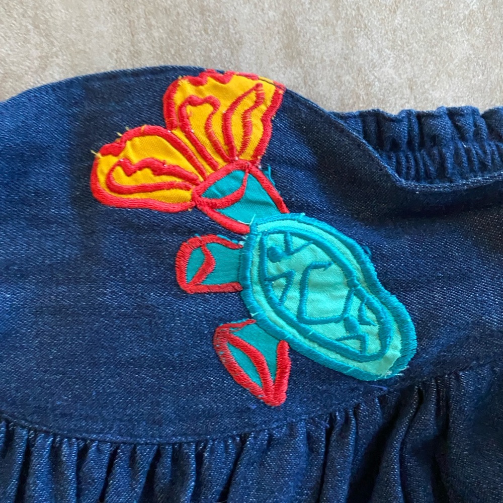 Vintage Cotton Embroidered Navy and Brown Skirt - Picture 2 of 5
